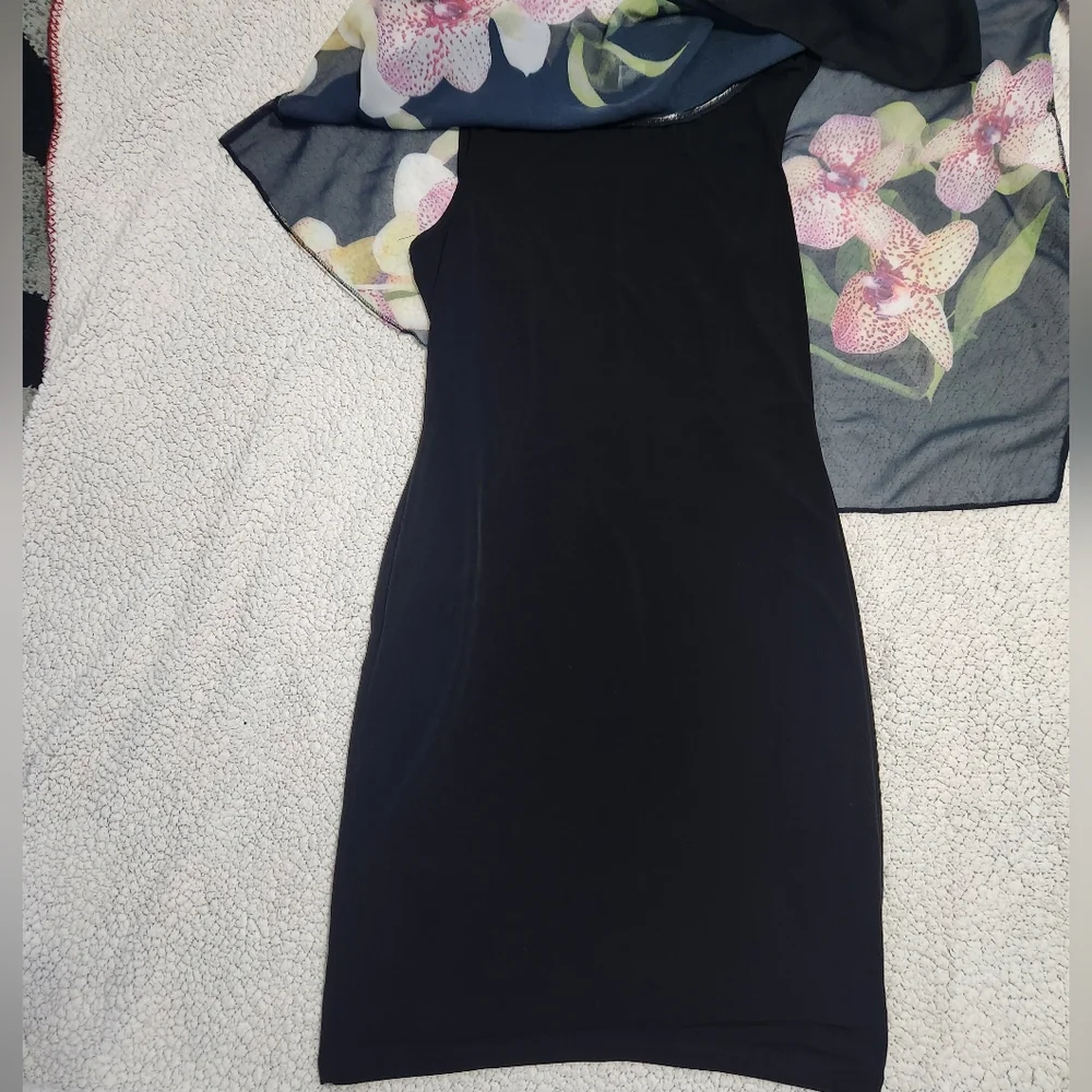 Venus black dress with floral lay over - Picture 5 of 7